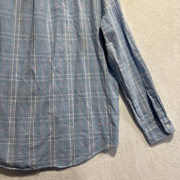 Vineyard Vines Classic Fit Murray Shirt Men's Large Linen Blend Blue Pink Plaid - Picture 13 of 16